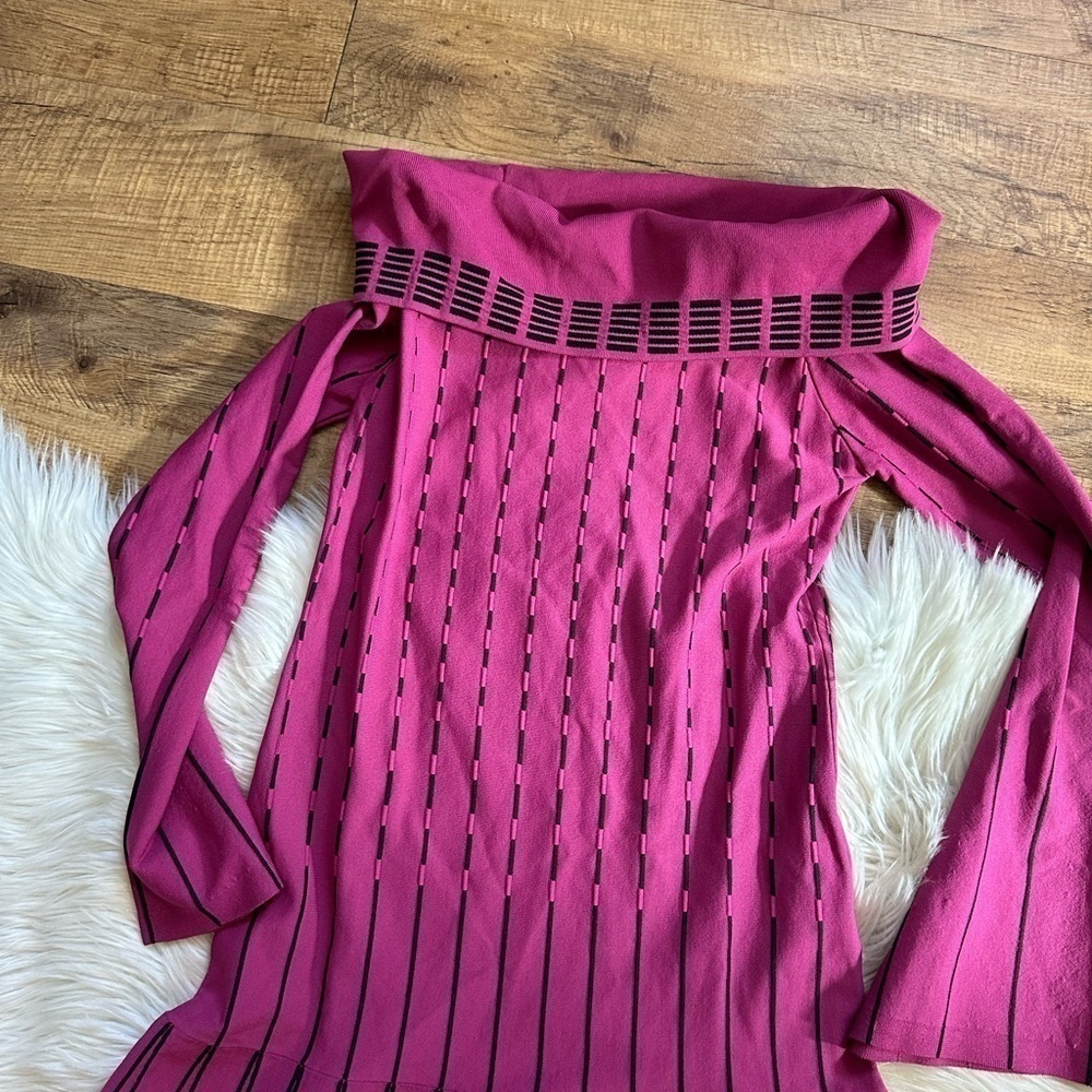 PRABAL GURUNG Off The Shoulder Knit Dress In Raspberry - Picture 5 of 6